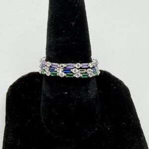925 Sterling Silver 3 Stackable CZ Rings Set Size 9 Purple White 1 Missing Stone